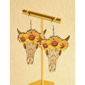Cow Head Sunflower Drop Earrings